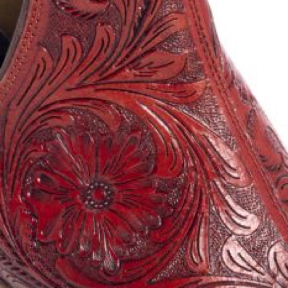 🌶️Scarlet Hand Tooled Genuine Leather Women Bootie Cowboy Boot Boho Western Red - Picture 13 of 16